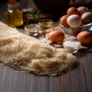 κανταΐφι σε σκούρο φόντο και αυγά