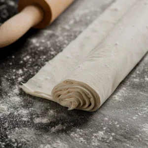 φύλλο κρούστας για τρίγωνα No15 και ένας πλάστης με αλεύρι